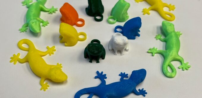 3d printed frog and lizard keychains