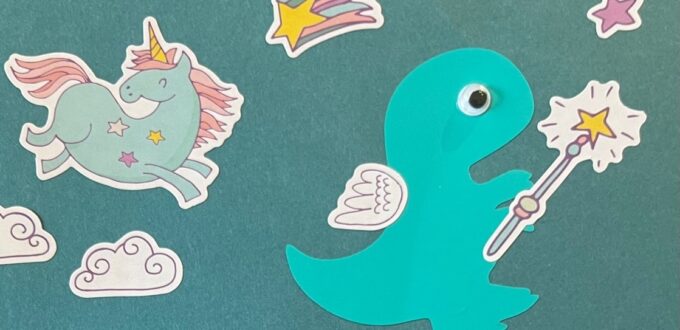 close up of dinosaur and unicorn stickers